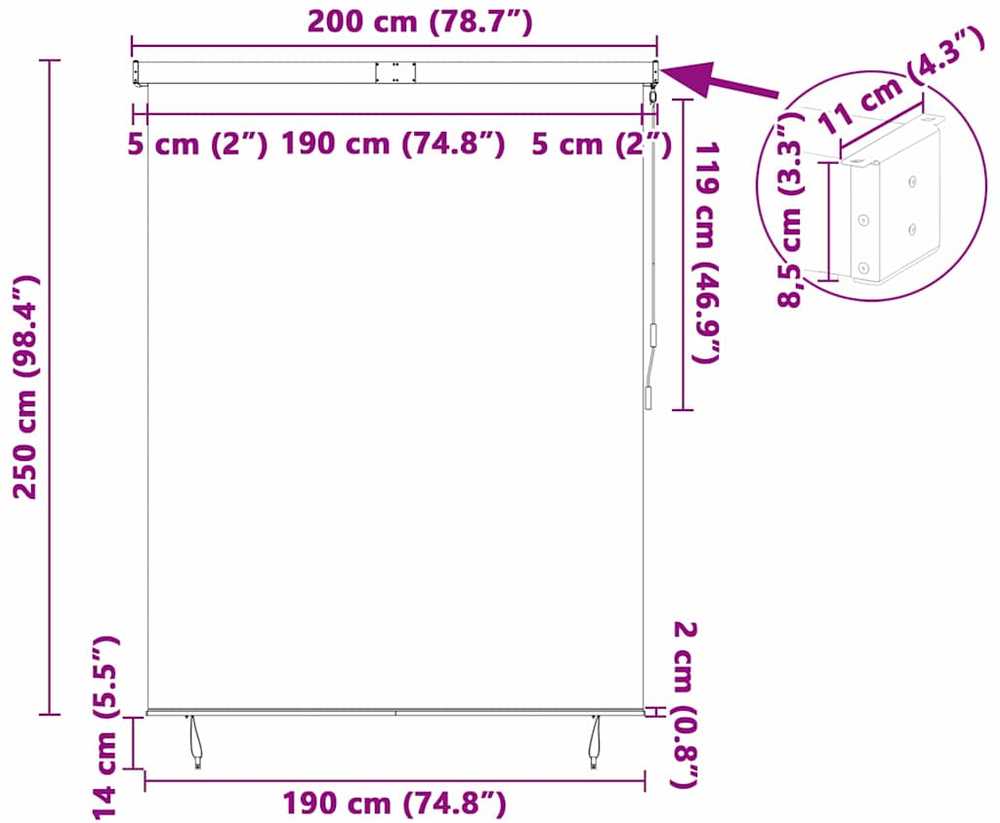 Roletas Mėlyna ir balta 200 x 250 cm Audinys ir aliuminis