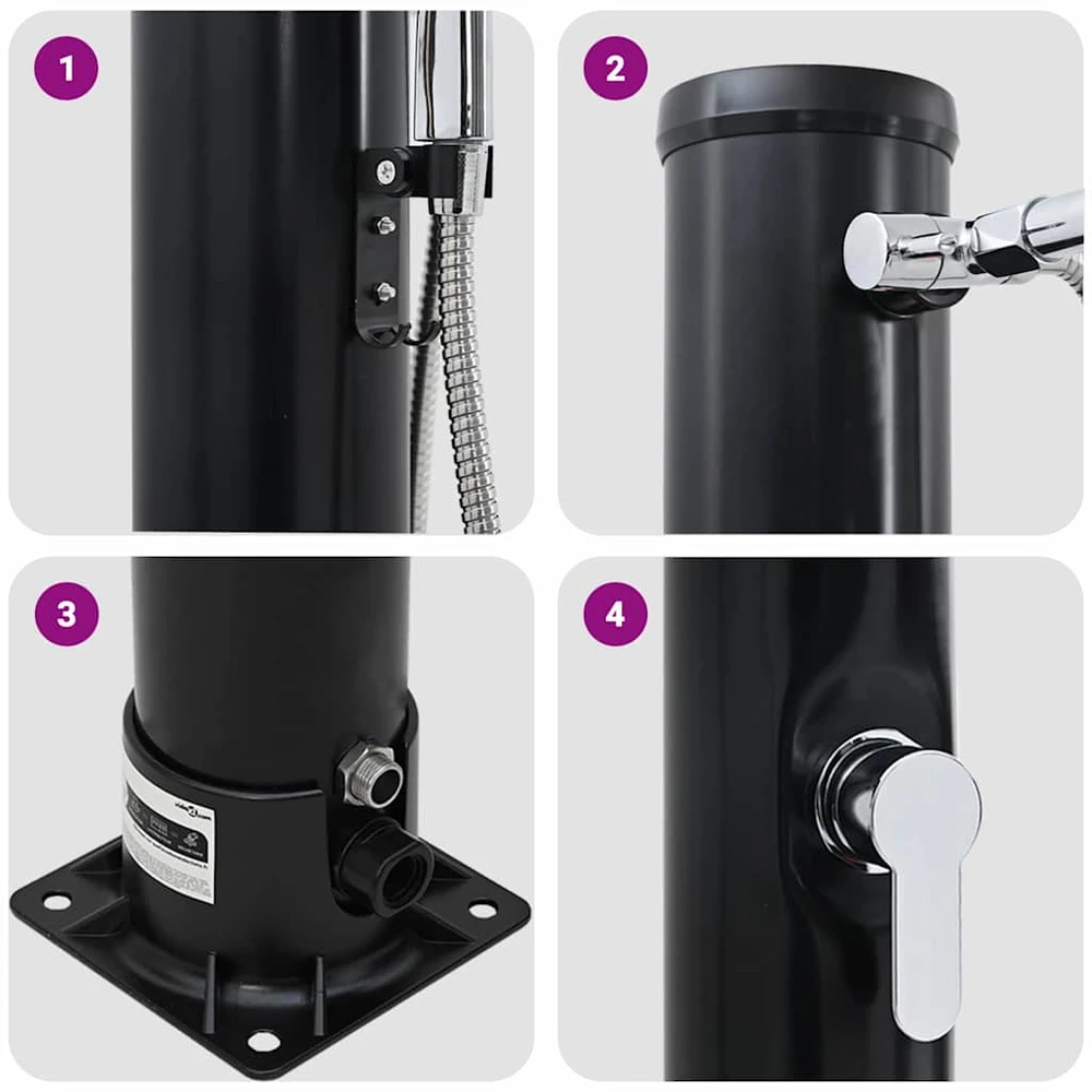 Lauko saulės dušas 20 l PVC ir aliuminis Juoda