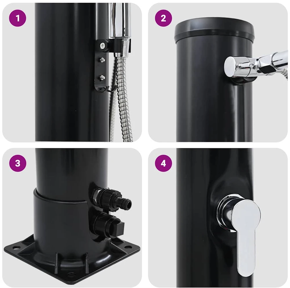 Lauko saulės dušas 20 l PVC ir aliuminis Juoda