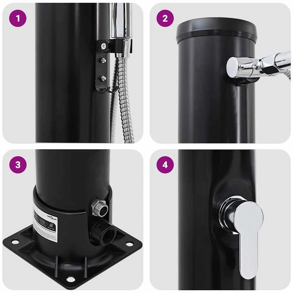 Lauko saulės dušas 20 l PVC ir aliuminis Juoda