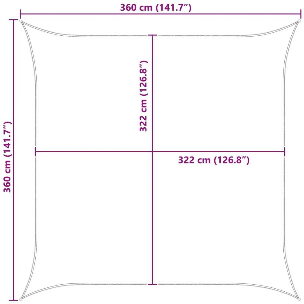 Saulės burė 3,6 x 3,6 m 100% poliesteris Oksfordas Kvadrato