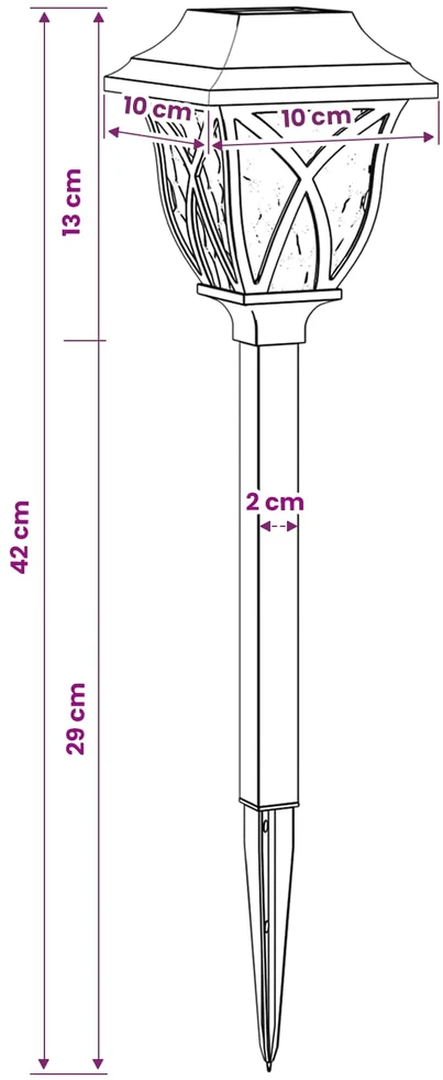 Lauko saulės šviestuvai su žemės kuolu 6 vnt. Šilta balta 42 cm