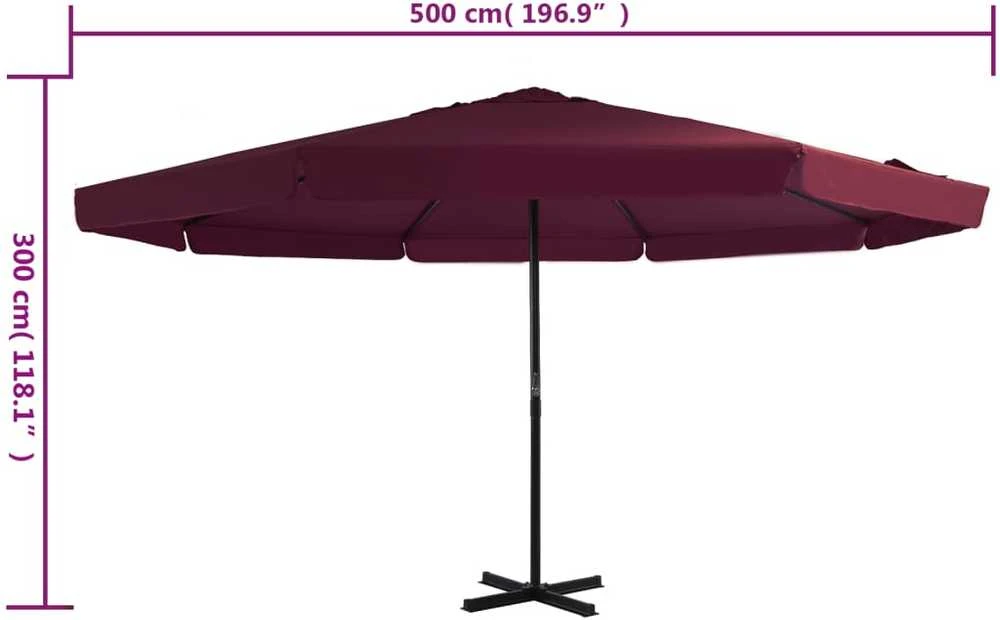 Lauko skėtis nuo saulės su aliuminio stulpu, raudonas, 500cm