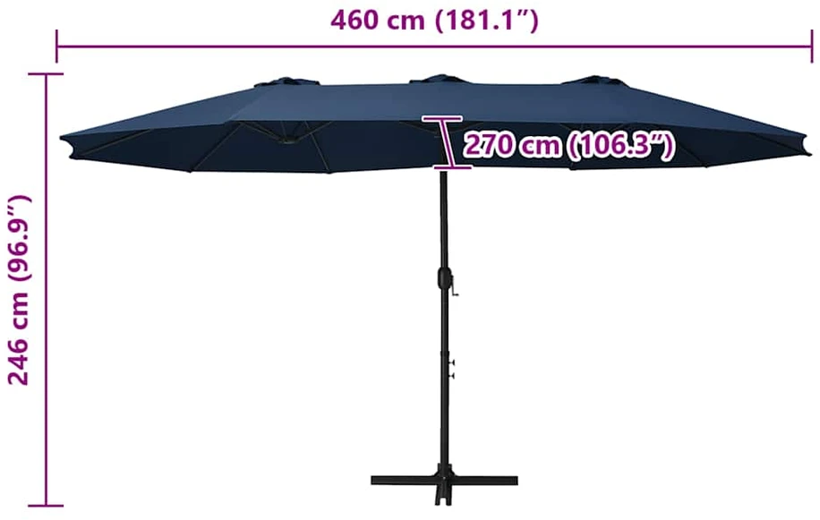 Lauko skėtis nuo saulės su aliuminio stulpu, mėlynas, 460x270cm