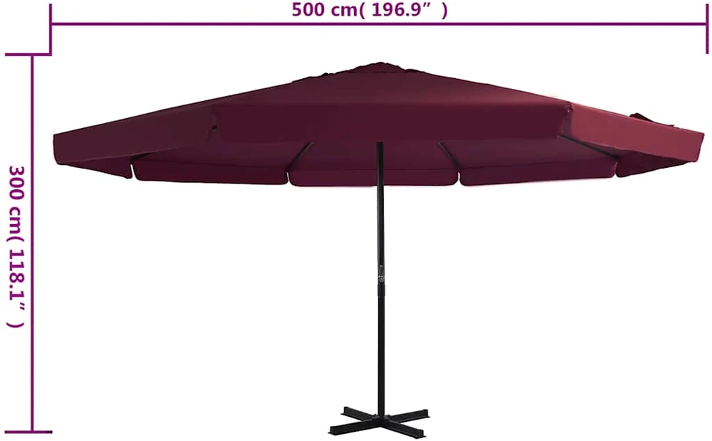 Lauko skėtis nuo saulės su aliuminio stulpu, raudonas, 500cm