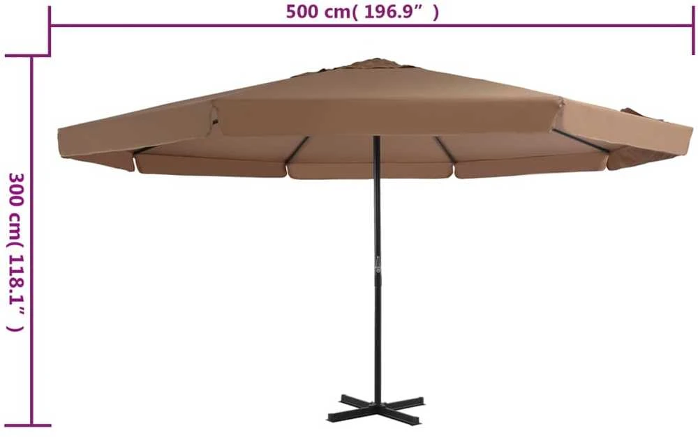 Lauko skėtis nuo saulės su aliuminio stulpu, taupe, 500 cm