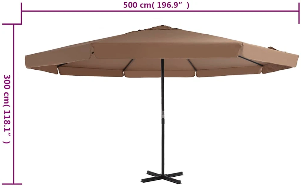 Lauko skėtis nuo saulės su aliuminio stulpu, taupe, 500 cm