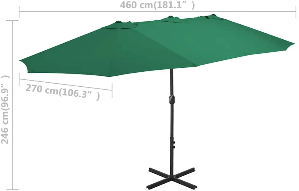 Lauko skėtis nuo saulės su aliuminio stulpu, žalias, 460x270cm