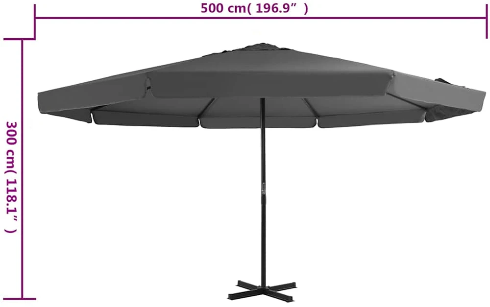 Lauko skėtis nuo saulės su aliuminio stulpu, antracito, 500cm