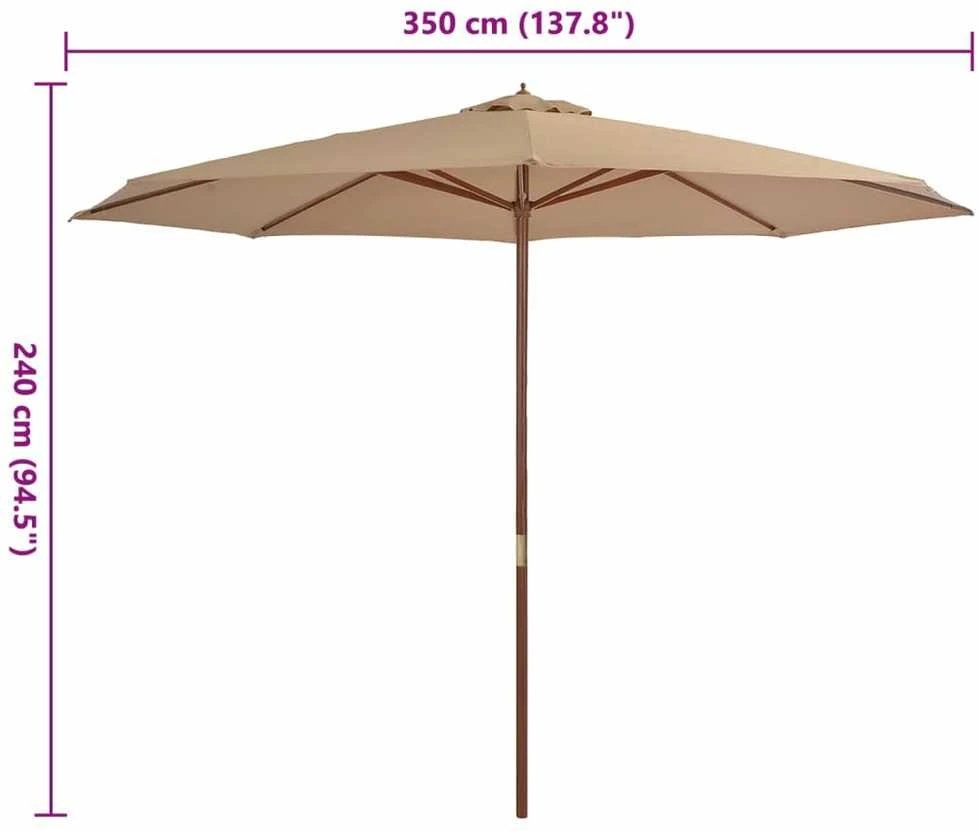 Lauko skėtis nuo saulės su mediniu stulpu, taupe spalvos, 350cm