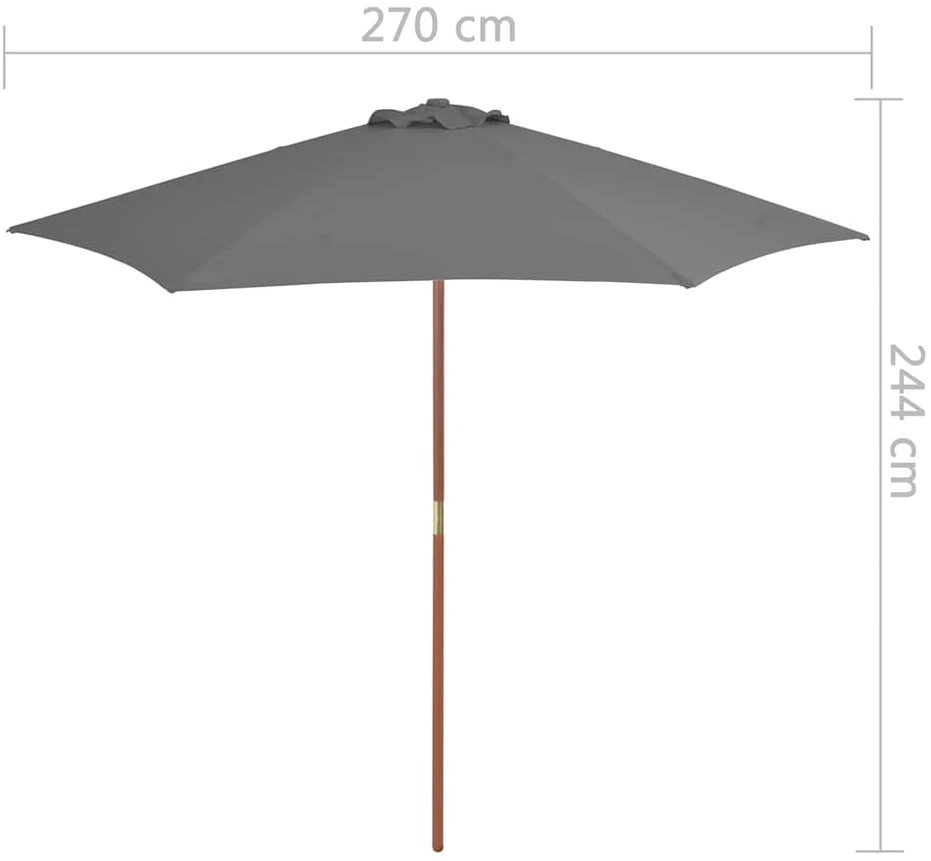 Lauko skėtis nuo saulės su mediniu stulpu, antracito, 270cm