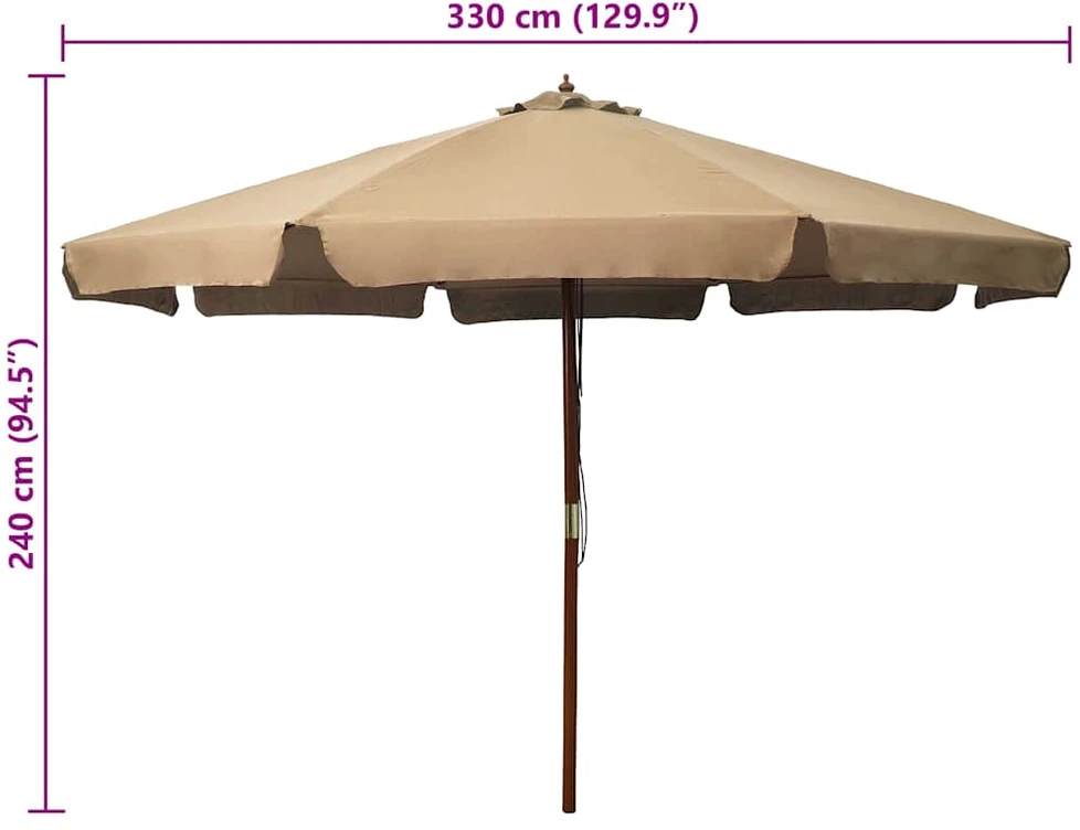Lauko skėtis nuo saulės su mediniu stulpu, taupe spalvos, 330cm