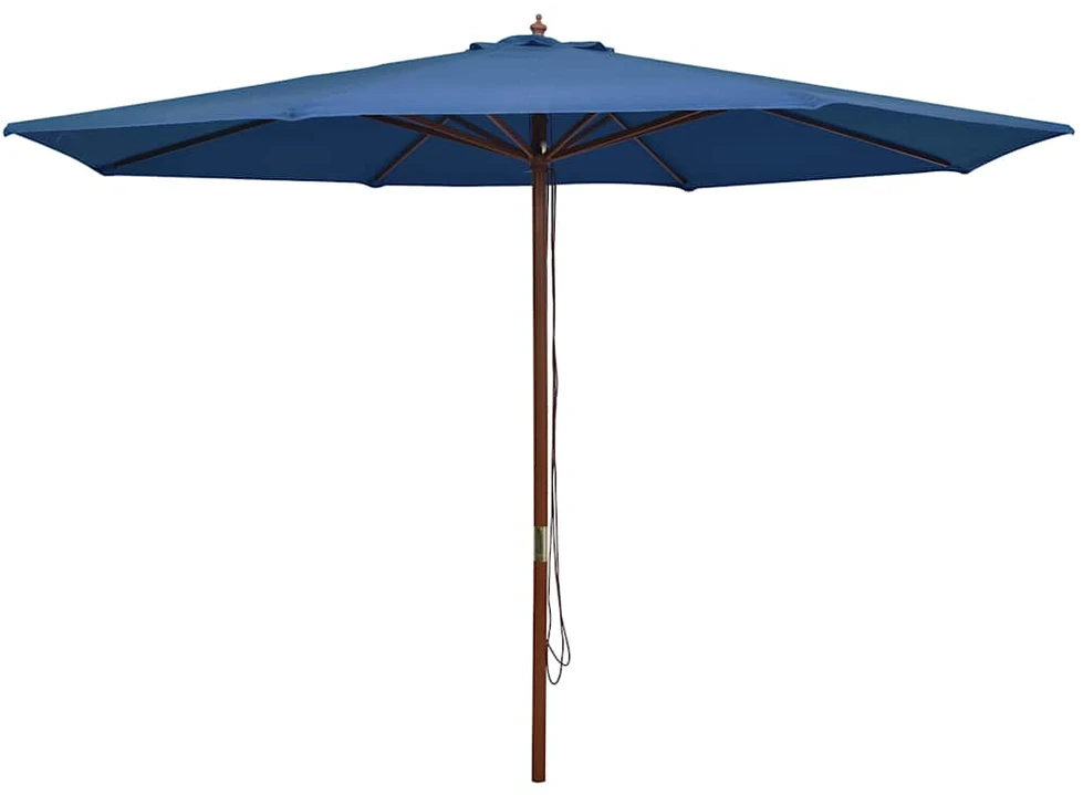 Lauko skėtis nuo saulės su mediniu stulpu, mėlynas, 350cm