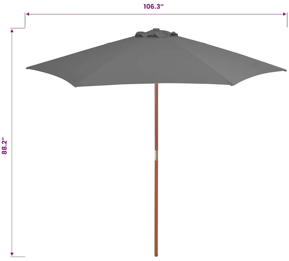Lauko skėtis nuo saulės su mediniu stulpu, antracito, 270cm