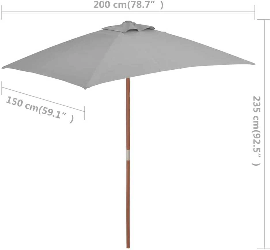 Lauko skėtis nuo saulės su mediniu stulpu, antracito, 150x200cm
