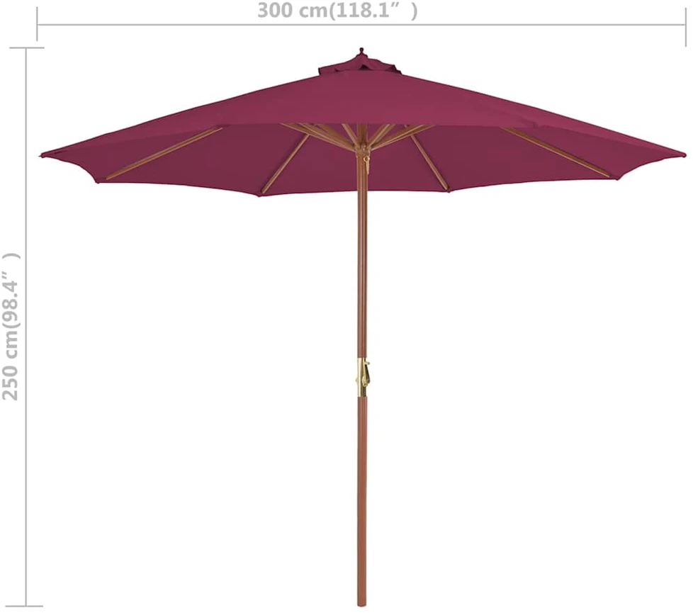 Lauko skėtis nuo saulės su mediniu stulpu, raudonas, 300cm