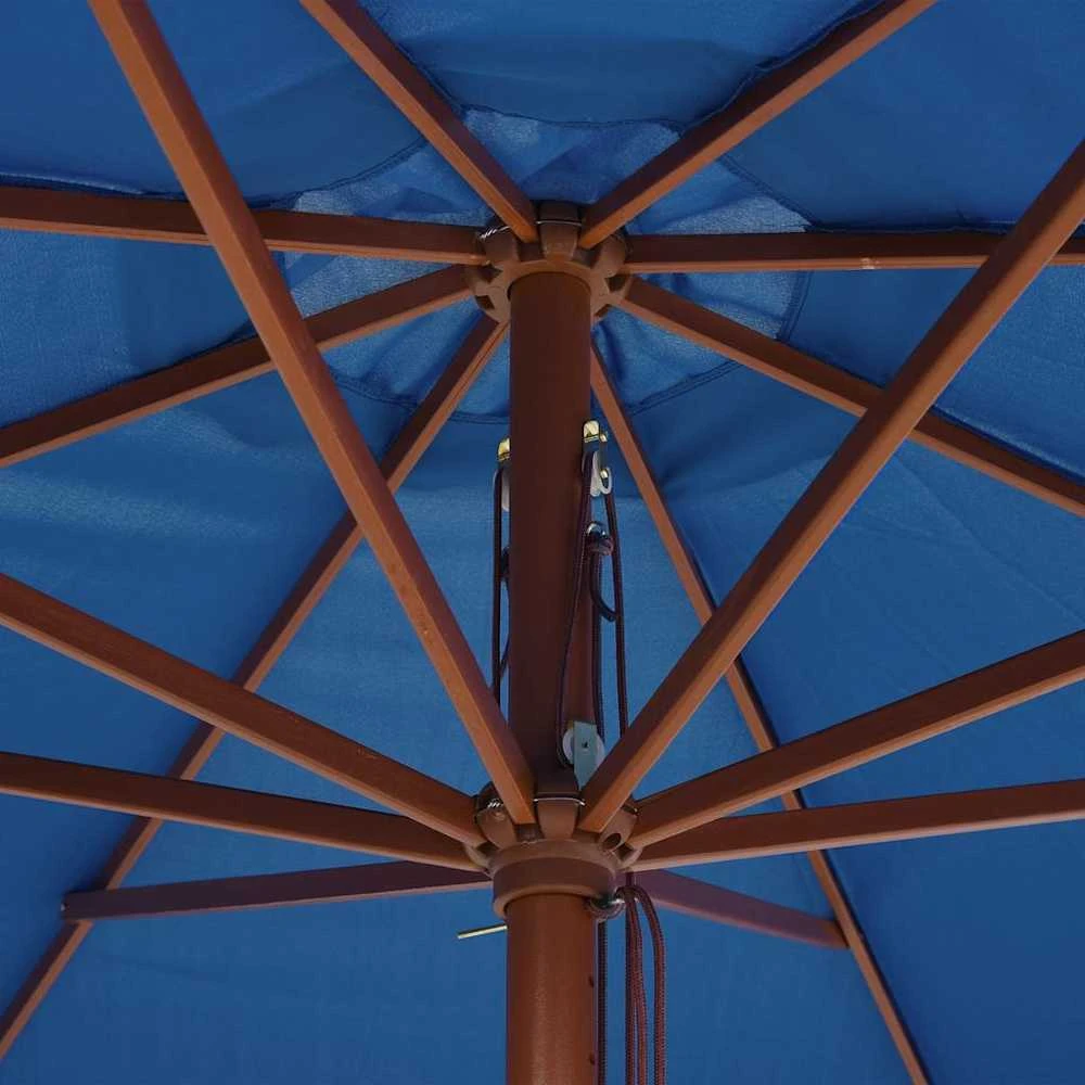 Lauko skėtis nuo saulės su mediniu stulpu, mėlynas, 350cm