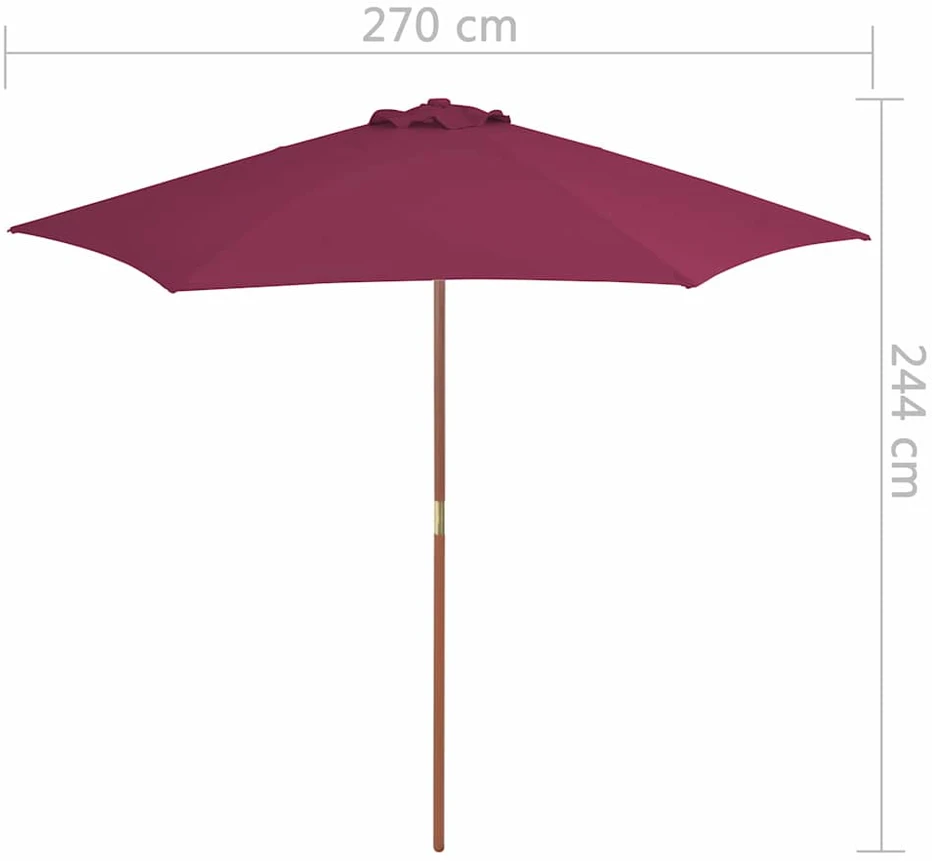 Lauko skėtis nuo saulės su mediniu stulpu, raudonas, 270cm