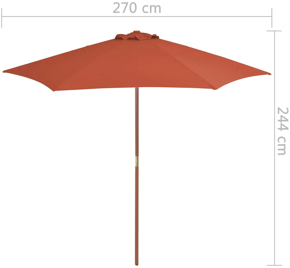 Lauko skėtis nuo saulės su mediniu stulpu, terakota, 270cm