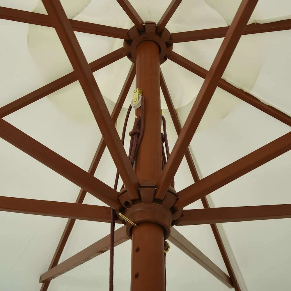 Lauko skėtis nuo saulės su mediniu stulpu, smėlio baltas, 330cm