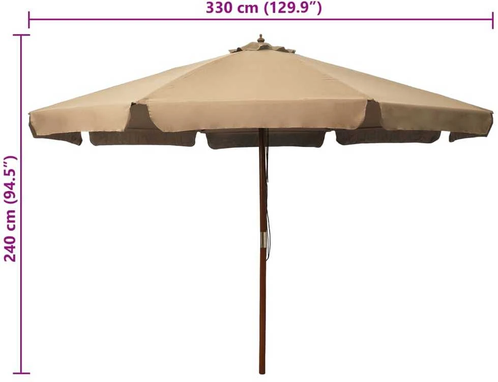 Lauko skėtis nuo saulės su mediniu stulpu, taupe spalvos, 330cm