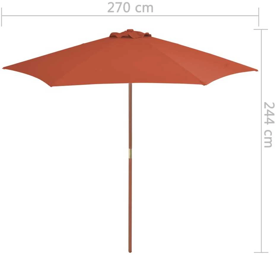 Lauko skėtis nuo saulės su mediniu stulpu, terakota, 270cm