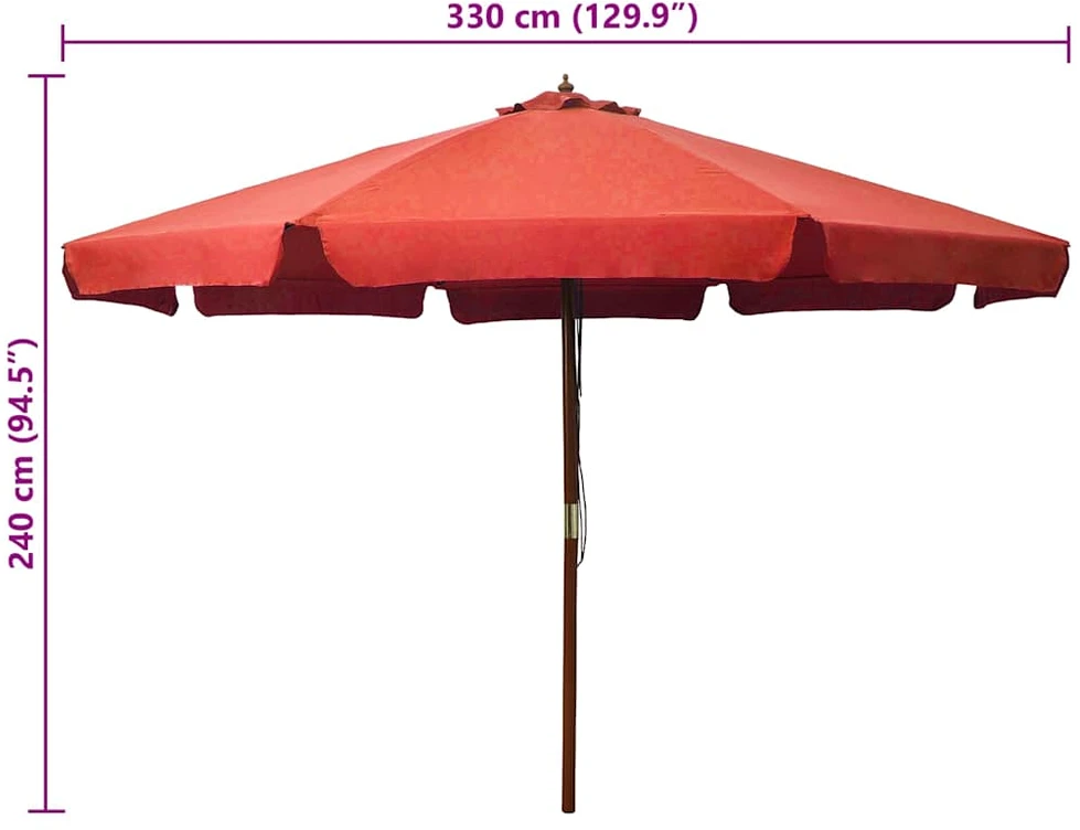 Lauko skėtis nuo saulės su mediniu stulpu, terakota, 330cm