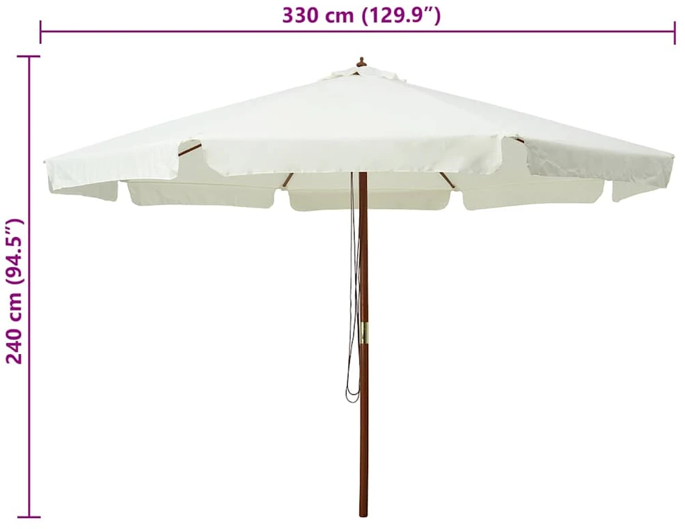 Lauko skėtis nuo saulės su mediniu stulpu, smėlio baltas, 330cm