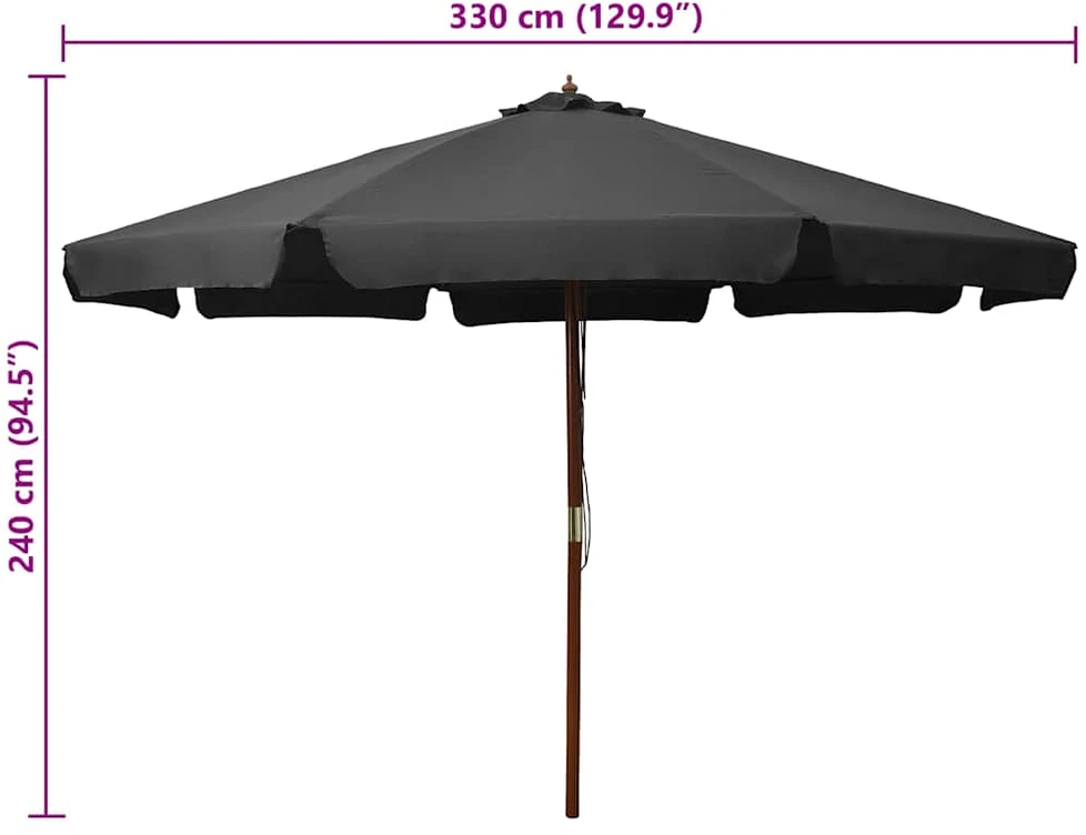 Lauko skėtis nuo saulės su mediniu stulpu, antracito, 330cm