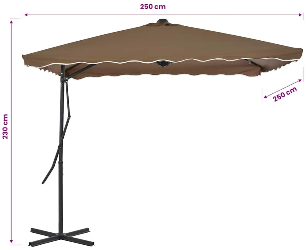 Lauko skėtis nuo saulės su plieniniu stulpu, taupe, 250x250cm