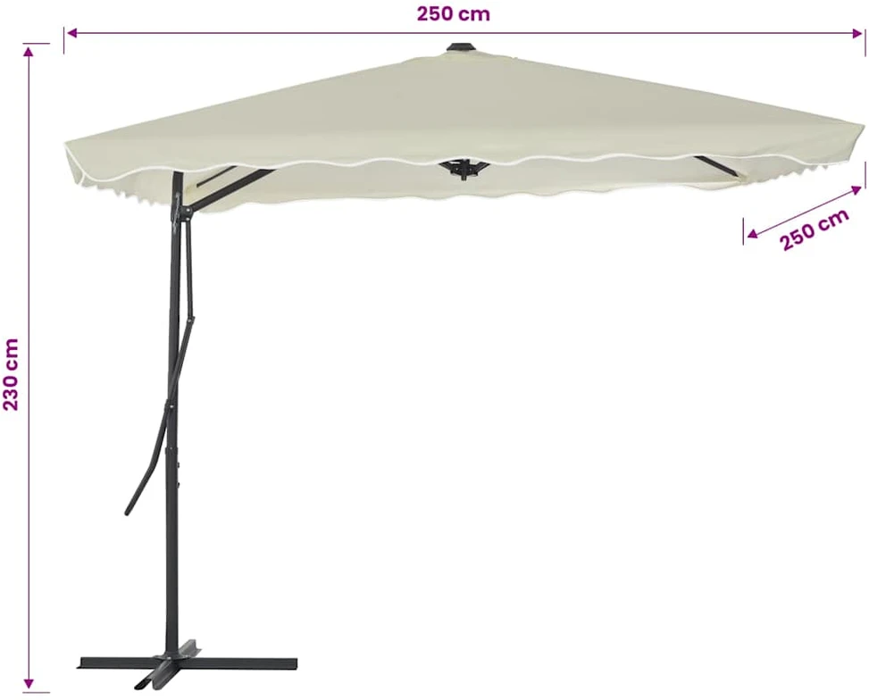 Lauko skėtis nuo saulės su plieniniu stulpu, smėlio, 250x250cm