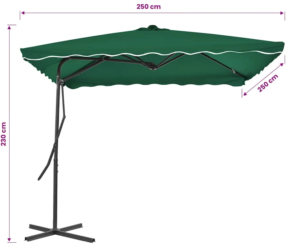 Lauko skėtis nuo saulės su plieniniu stulpu, žalias, 250x250cm