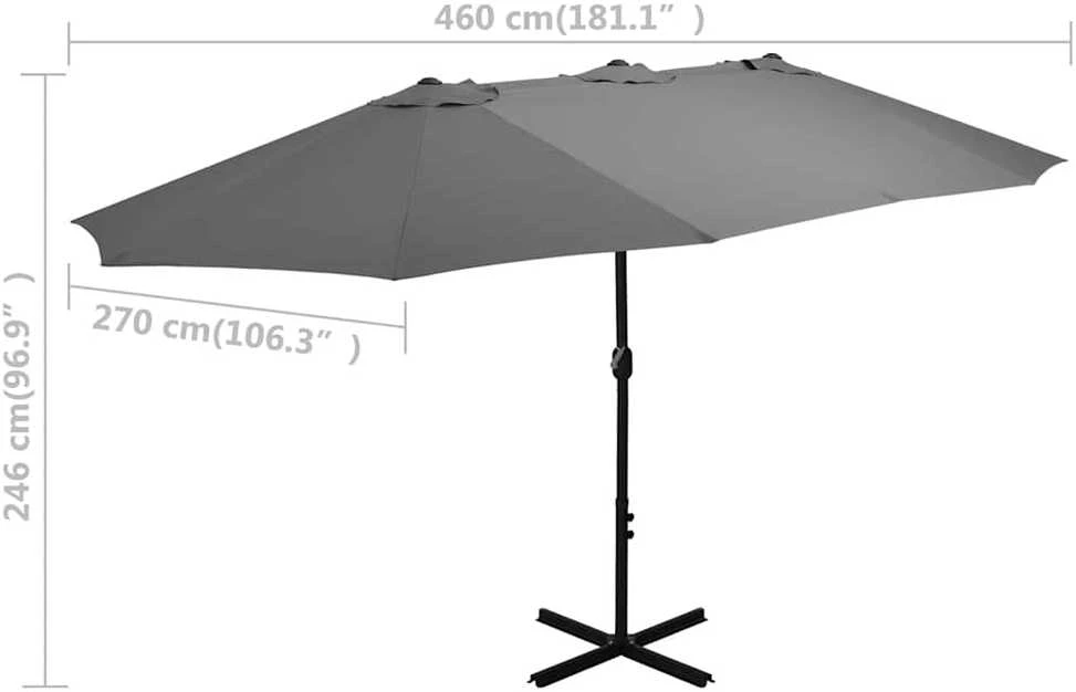 Lauko skėtis su aliuminio stulpu, antracito, 460x270cm