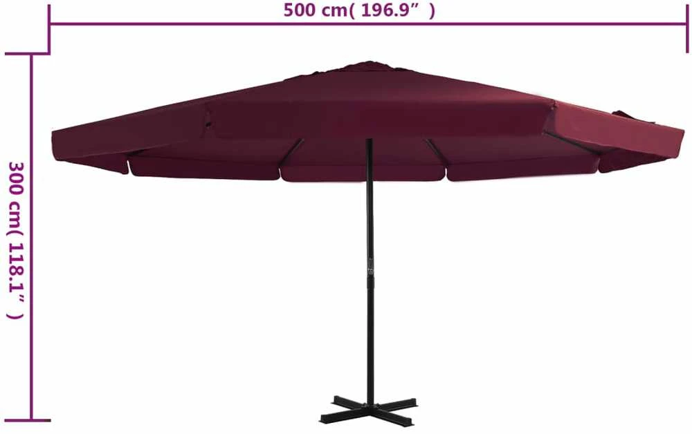 Lauko skėtis nuo saulės su aliuminio stulpu, raudonas, 500cm
