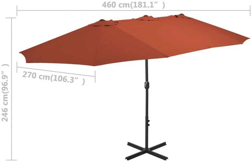 Lauko skėtis su aliuminio stulpu, terakota, 460x270cm