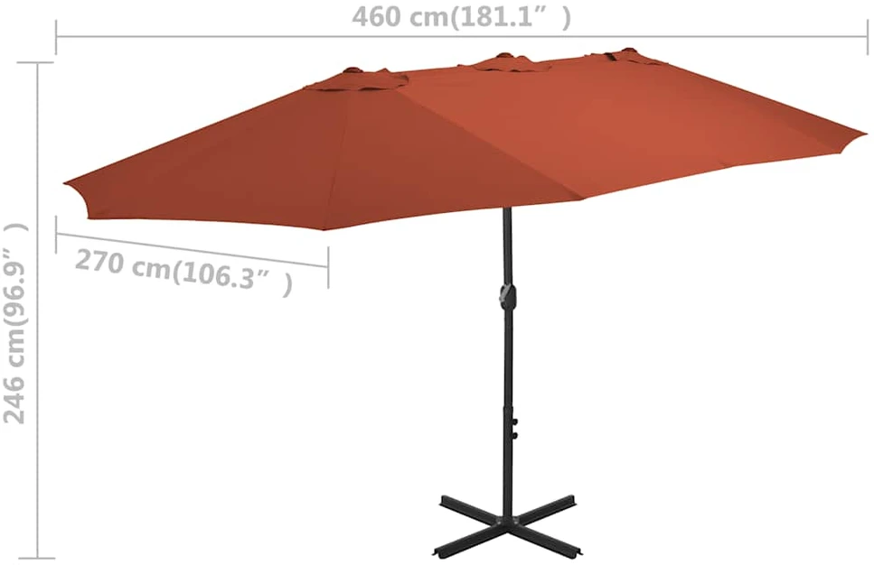 Lauko skėtis su aliuminio stulpu, terakota, 460x270cm