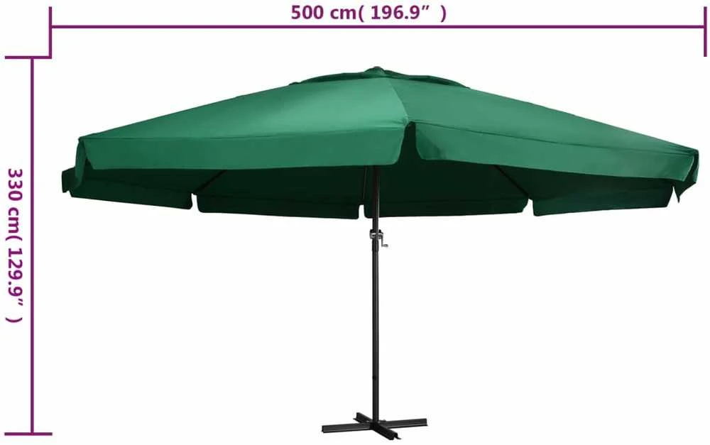 Sodo skėtis nuo saulės su aliuminio stulpu, žalias, 600cm