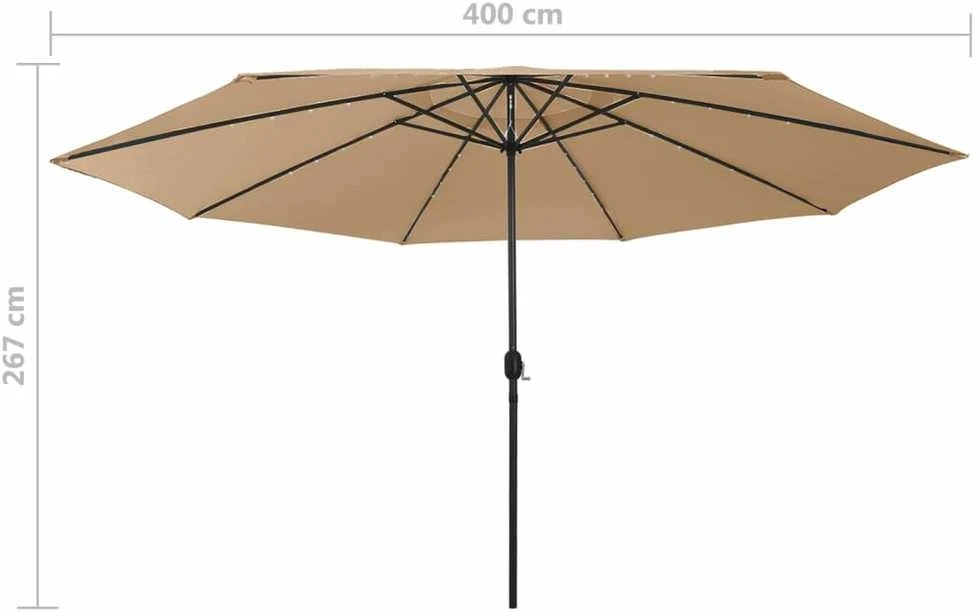 Sodo skėtis nuo saulės su LED lemputėmis, taupe, 400cm