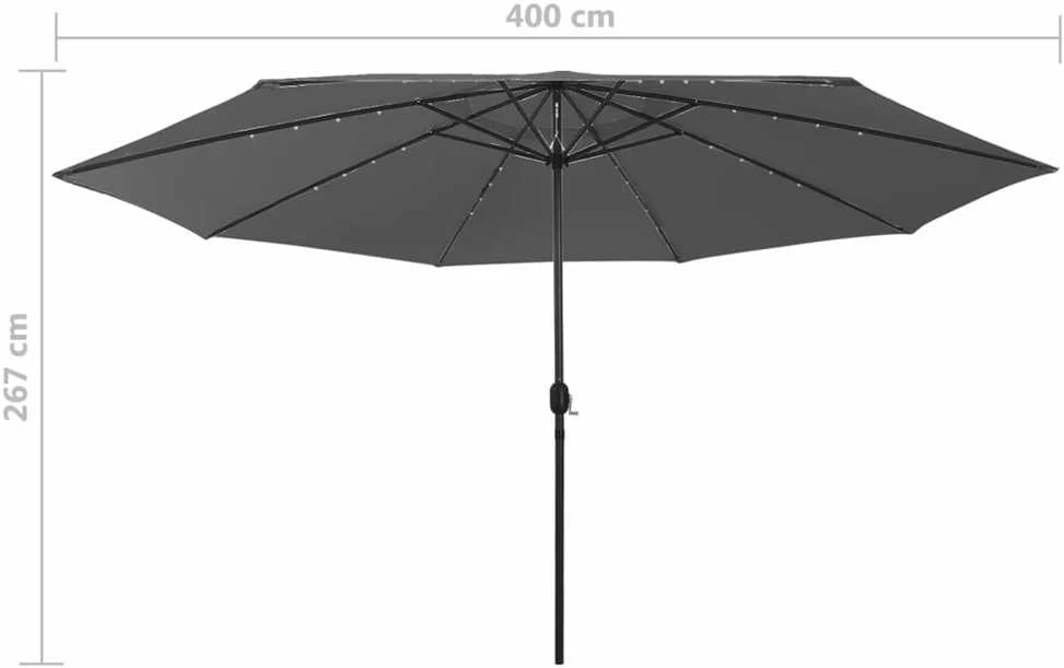 Sodo skėtis nuo saulės su LED lemputėmis, antracito, 400cm