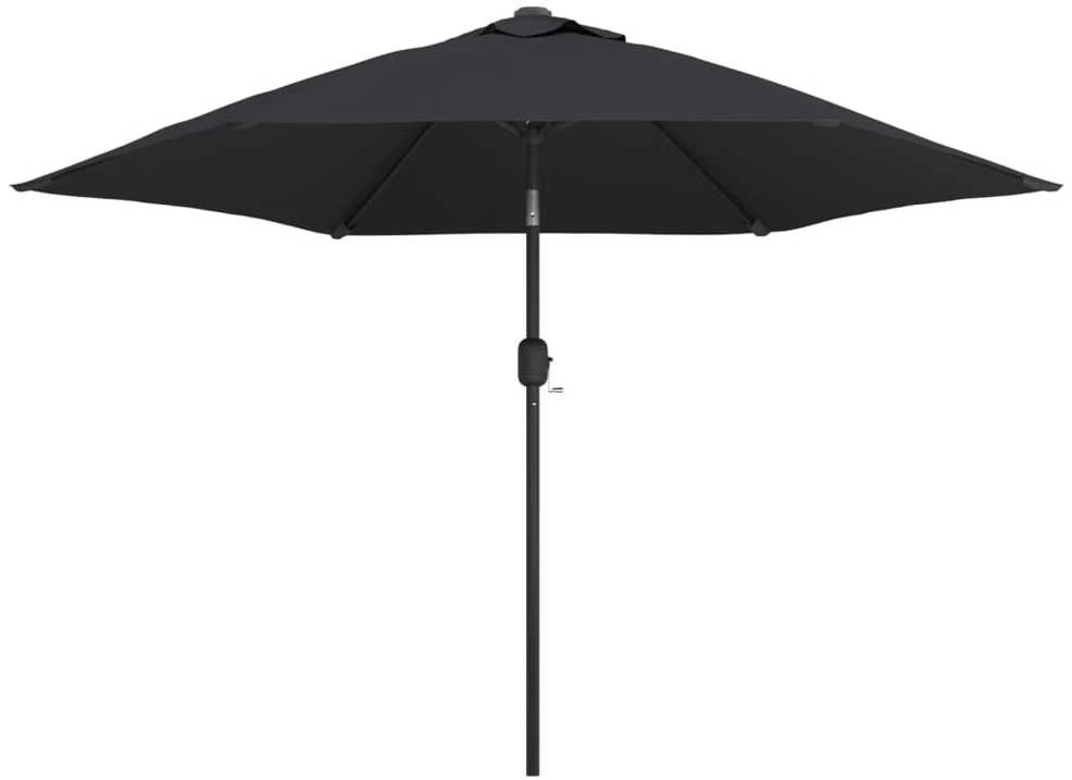 Lauko skėtis su LED ir plieniniu stulpu, juodas, 300cm