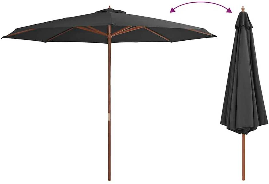 Lauko skėtis su mediniu stulpu, antracito spalvos, 350cm