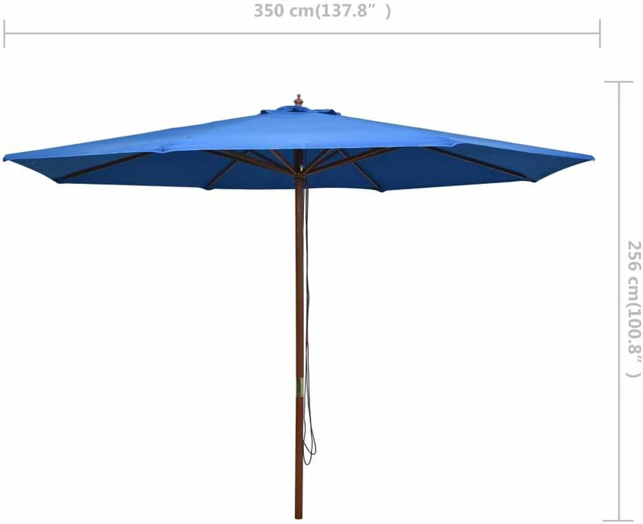Lauko skėtis nuo saulės su mediniu stulpu, mėlynas, 350cm