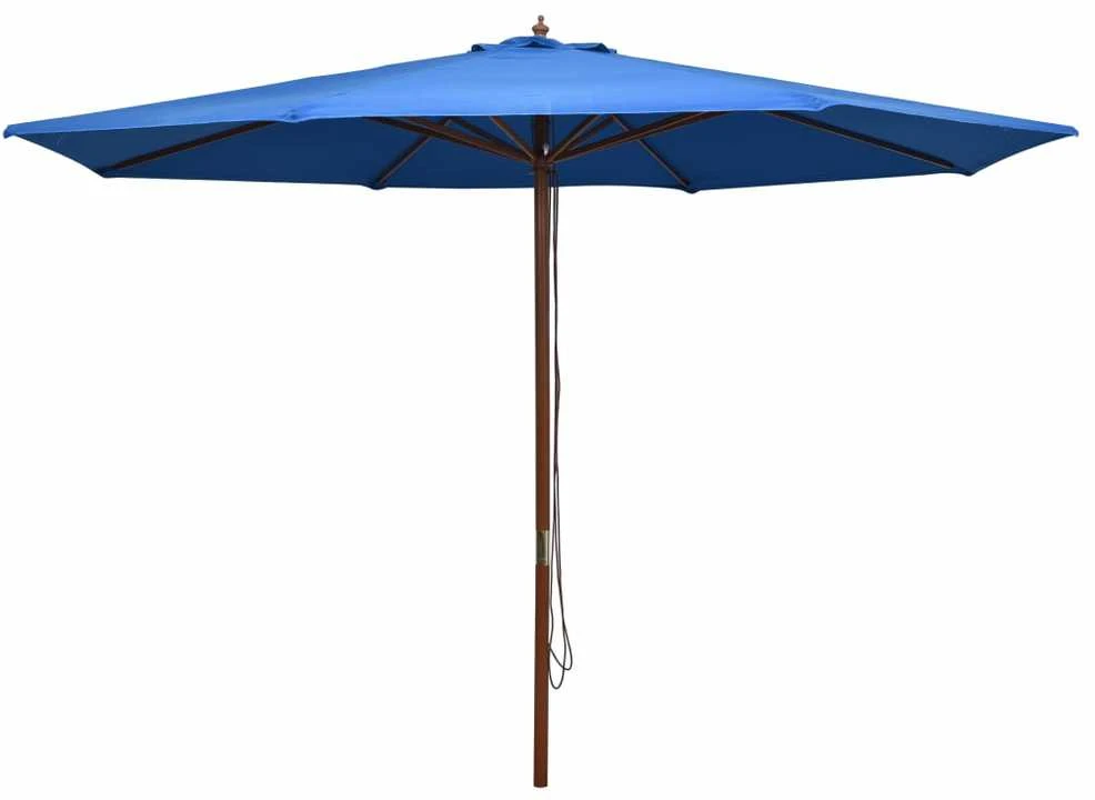 Lauko skėtis nuo saulės su mediniu stulpu, mėlynas, 350cm