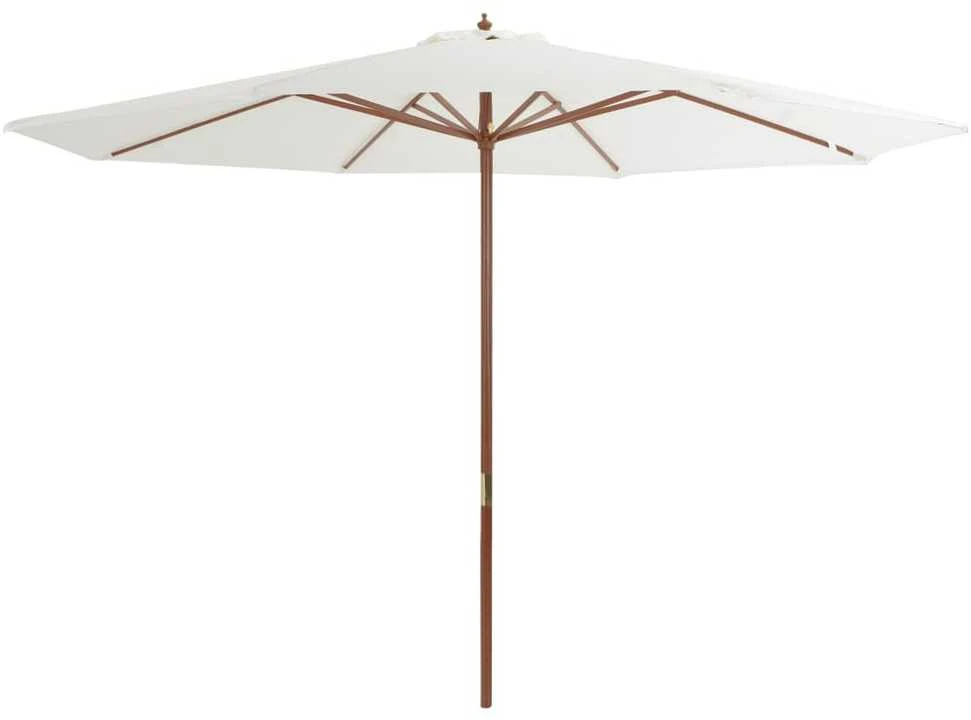 Lauko skėtis su mediniu stulpu, smėlio baltos spalvos, 350cm
