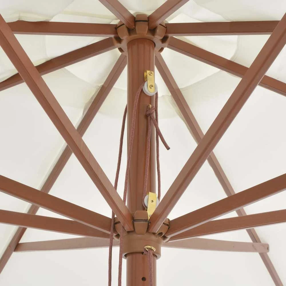 Lauko skėtis su mediniu stulpu, smėlio baltos spalvos, 350cm