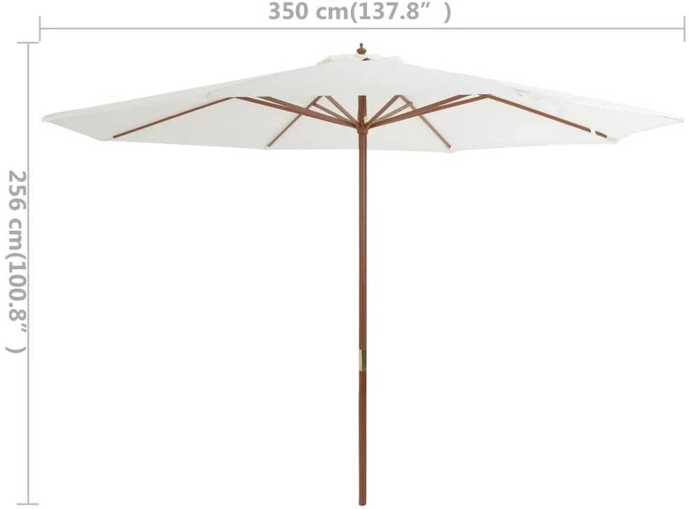 Lauko skėtis su mediniu stulpu, smėlio baltos spalvos, 350cm