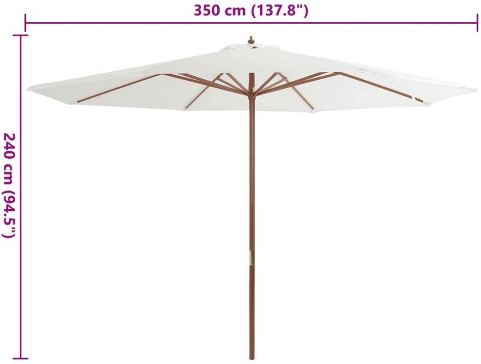 Lauko skėtis su mediniu stulpu, smėlio baltos spalvos, 350cm