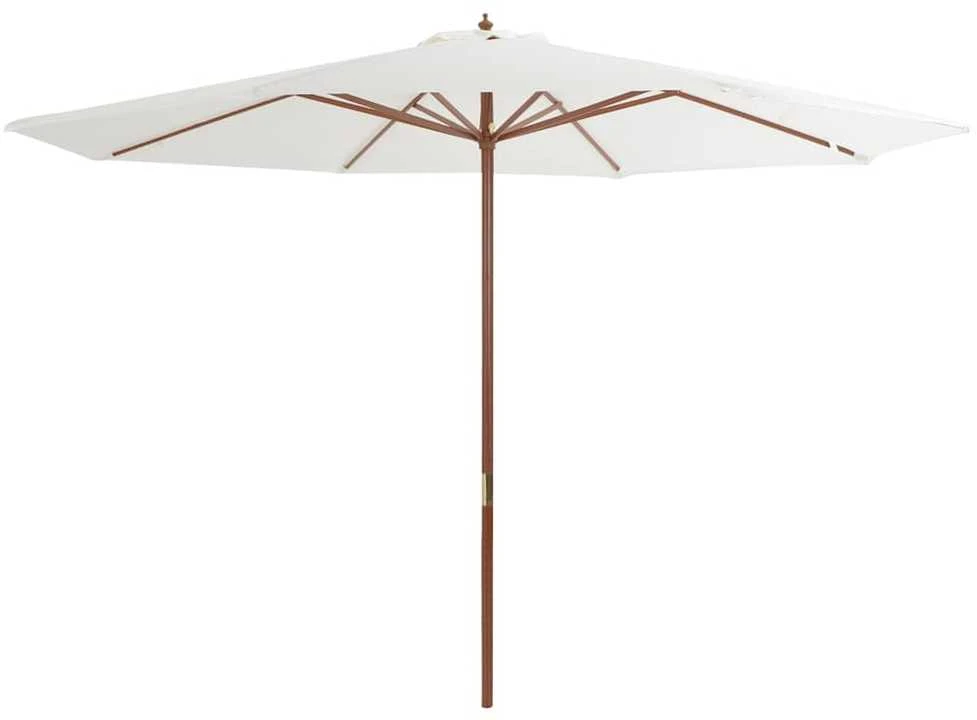 Lauko skėtis su mediniu stulpu, smėlio baltos spalvos, 350cm