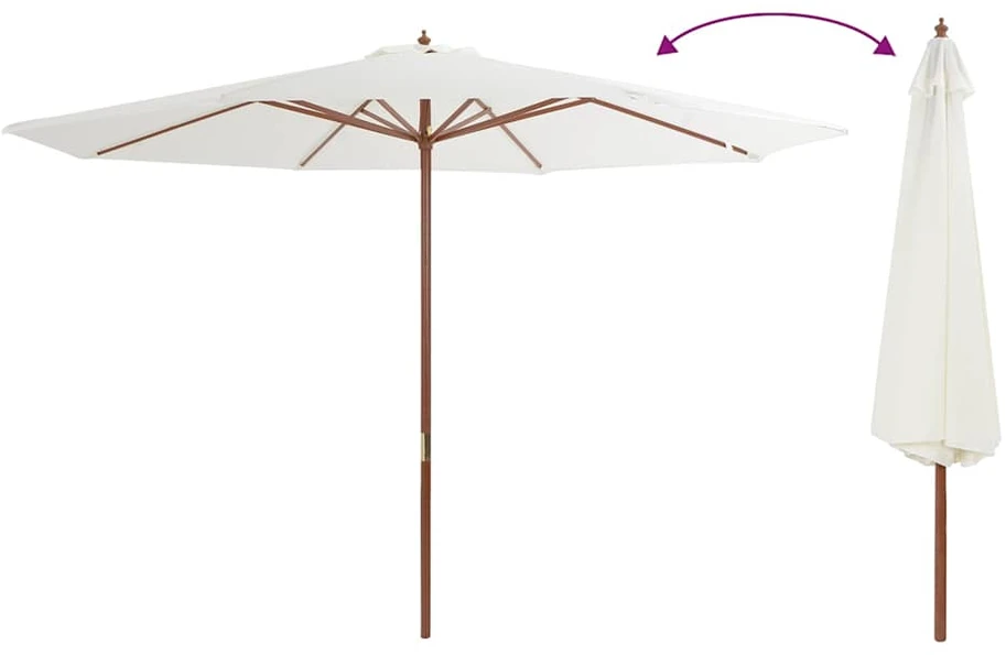 Lauko skėtis su mediniu stulpu, smėlio baltos spalvos, 350cm