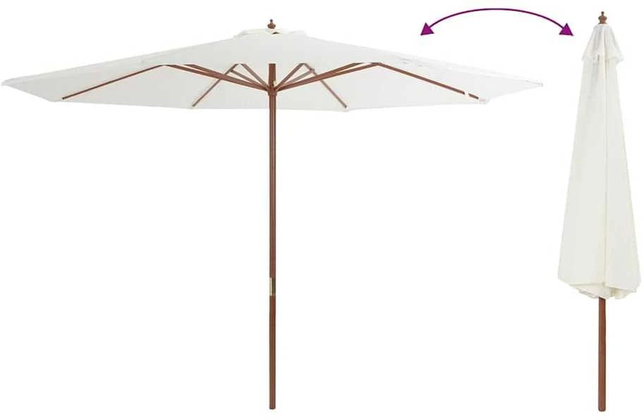 Lauko skėtis su mediniu stulpu, smėlio baltos spalvos, 350cm